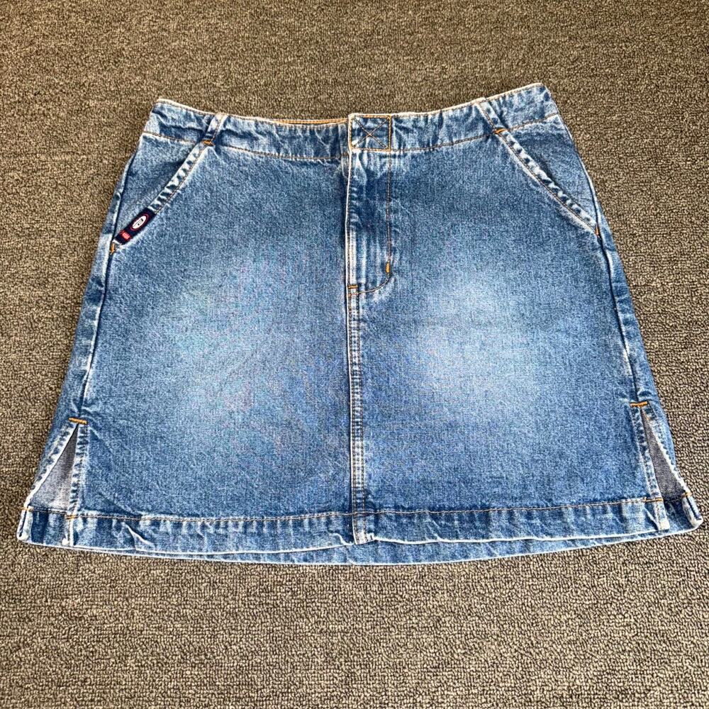 Y2K‎ Bongo Denim Short Skirt Womens 3 Blue Medium Wash Pockets Side Slits Casual